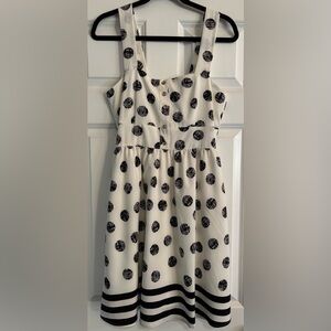 Alex & Alex Sleeveless White Dress with Black Polka Dot Print, size 8
